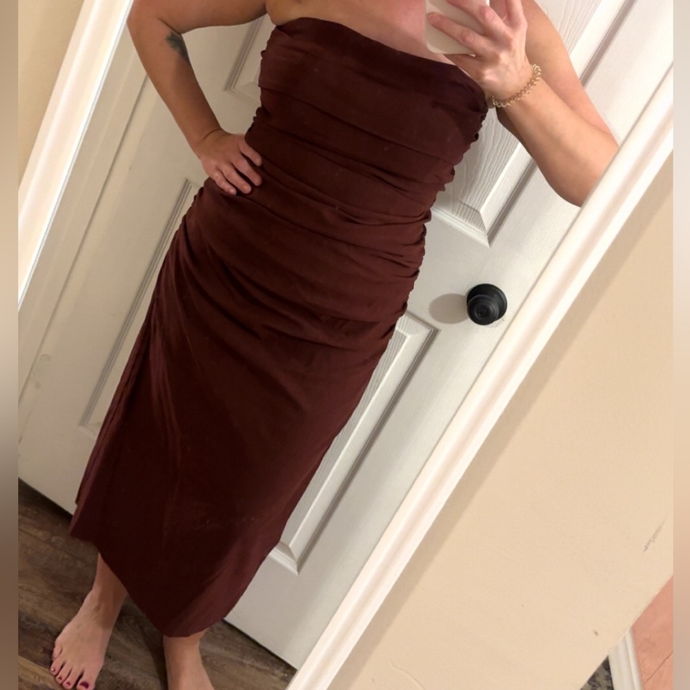 Anthropologie Strapless Midi Dress in Deep Brown